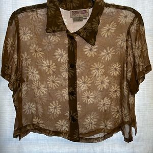 🐝Maggy London 100% Silk button down crop top